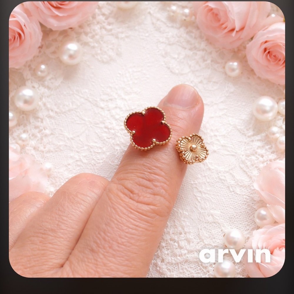 18K Rose Gold Carnelian Alhambra Between the Finger Ring - Picture 2 of 5